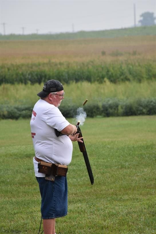 Ken Brandt on the line at the Stockdale Gun Club, breaking a target